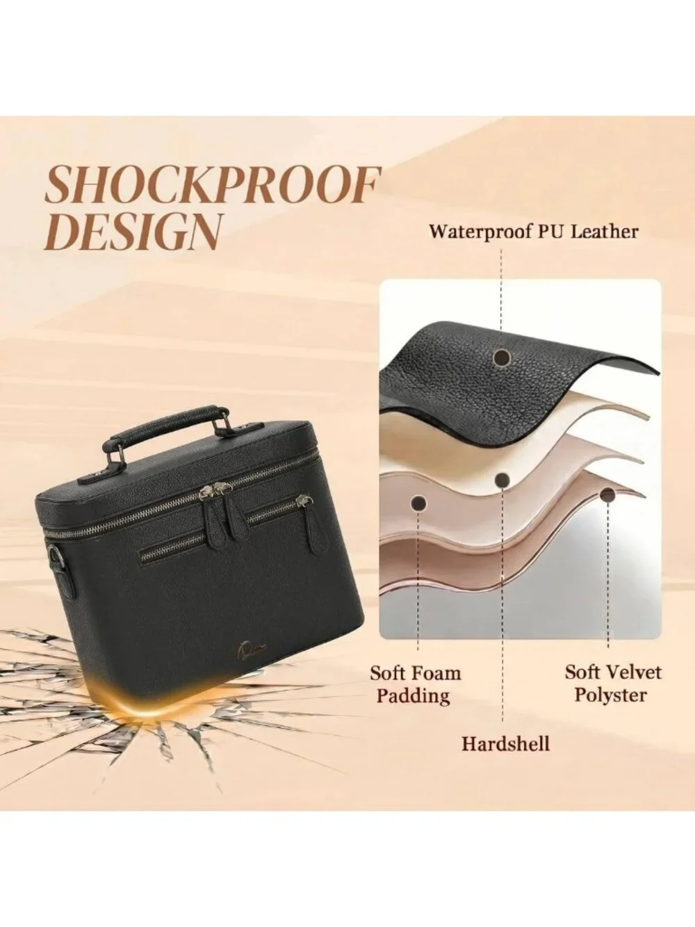 Waterproof Crossbody Camera Sling Bag, PU Leather Small Shoulder Case for DSLR